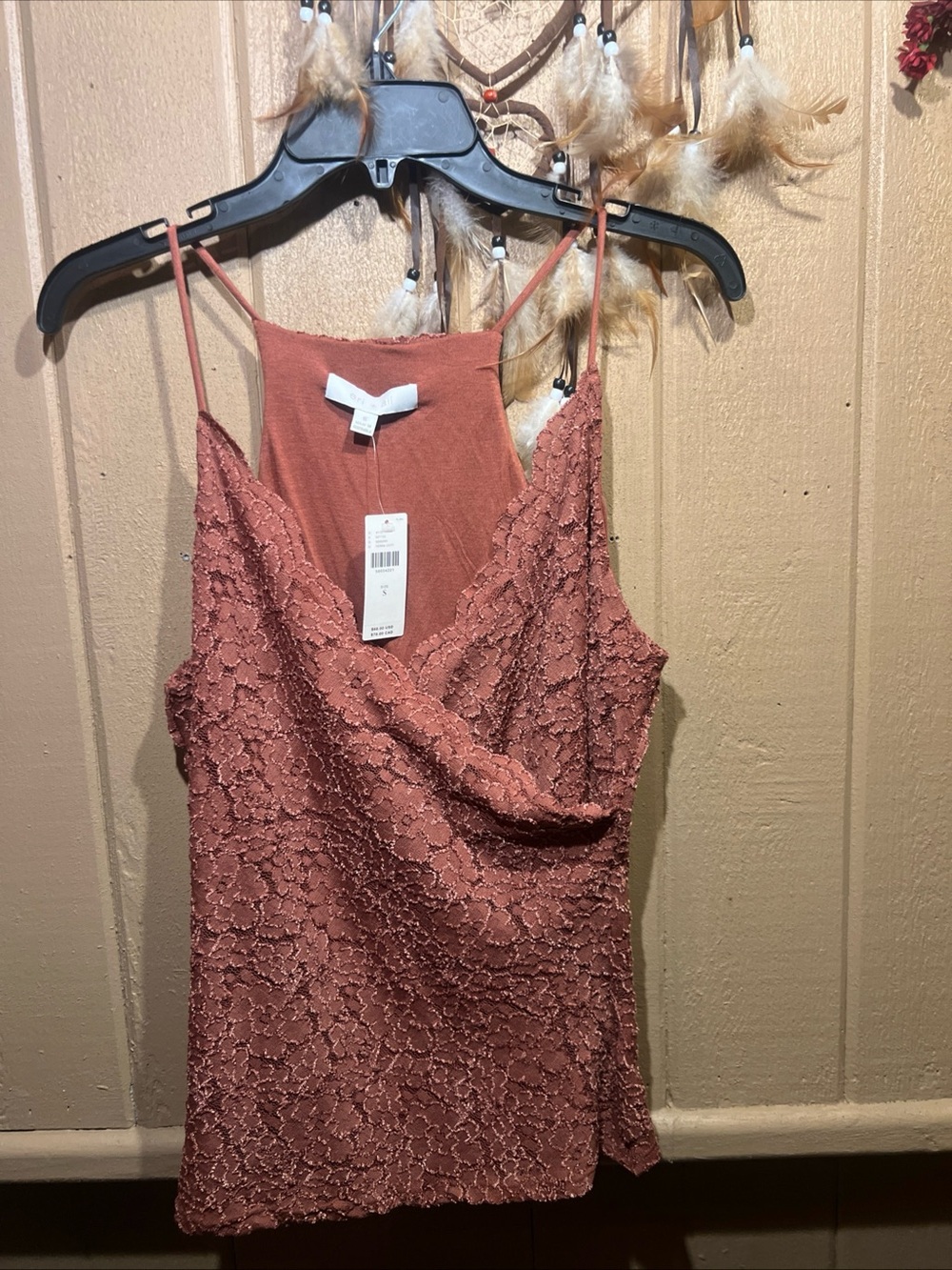 NWT Eri + Ali Anthropologie Lace Camisole Tank Top Rust Brown Racerback S/M/L